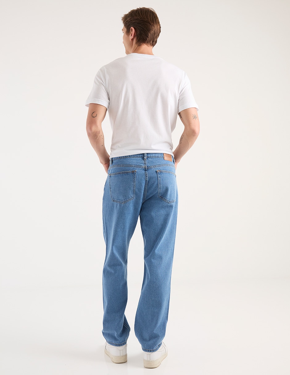 Jeans straight lavado claro para hombre 4