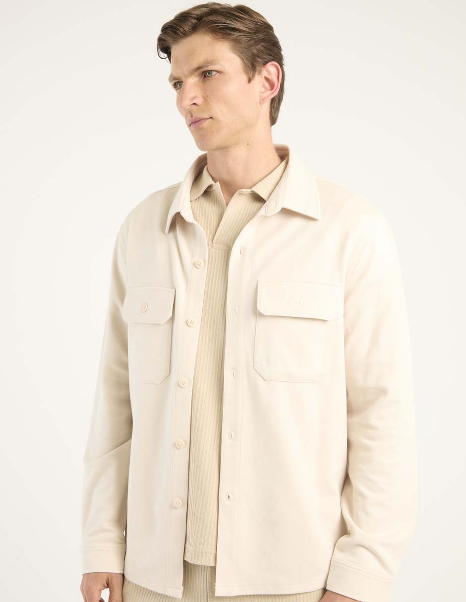 Sobrecamisa casual de algodón manga larga para hombre
