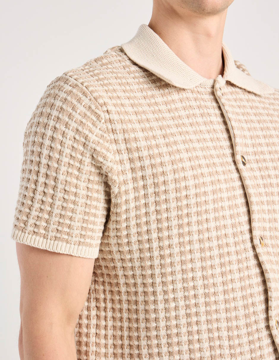 Camisa casual contempo de algodón manga corta para hombre