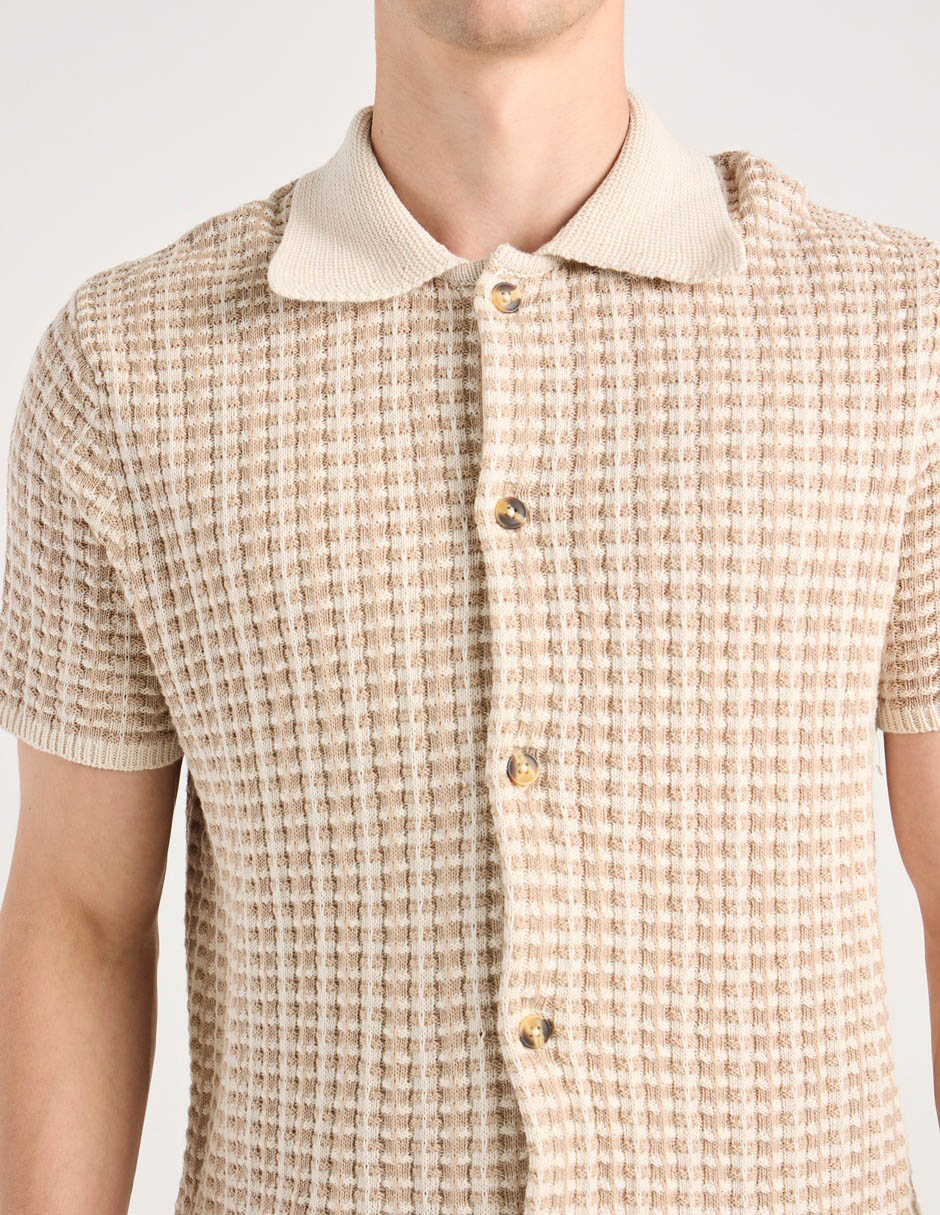 Camisa casual contempo de algodón manga corta para hombre