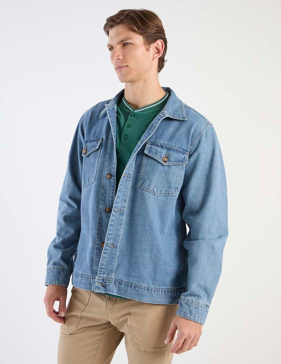 Chamarra denim de mezclilla con bolsillos para hombre Chamarra denim de mezclilla con bolsillos para hombre