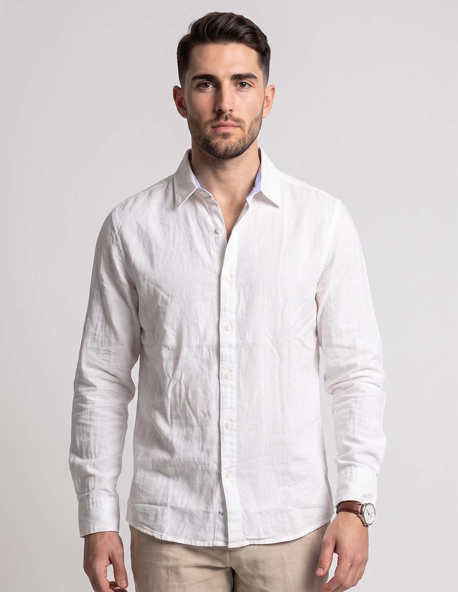 Camisa casual de algodón manga larga para hombre