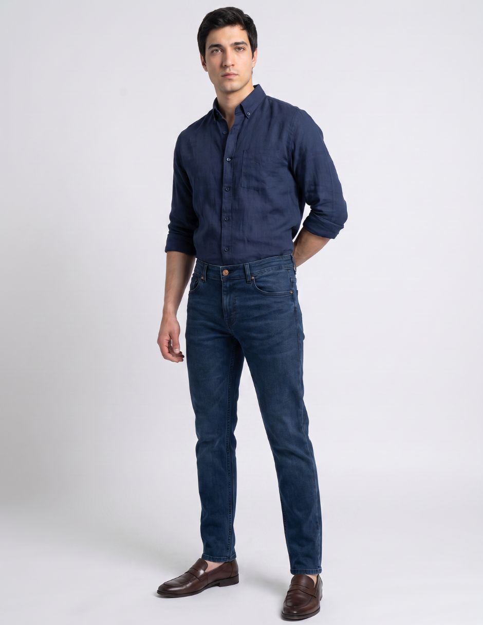 Jeans regular slim lavado medio para hombre 3