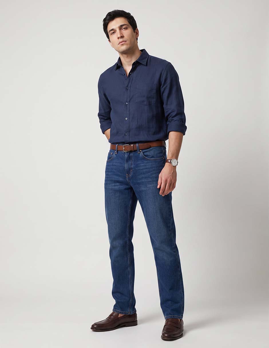 Jeans straight deslavado para hombre 3
